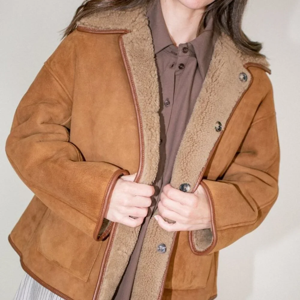Cawley Avis British Sheepskin Jacket in Natural, Size M - Picture 3 of 10